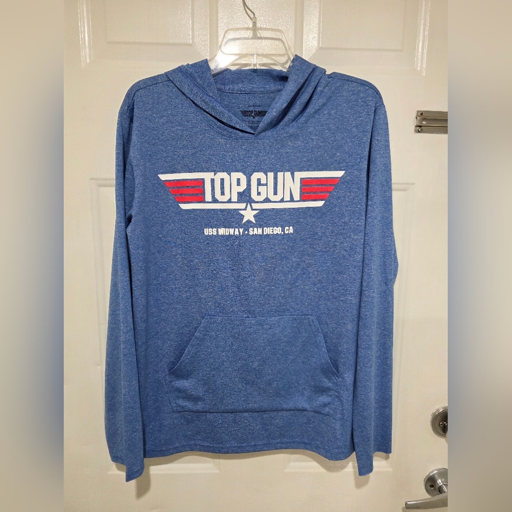 Top Gun Hooded T-Shirt USS Midway San Diego Blue Heather Long Sleeve Men's M